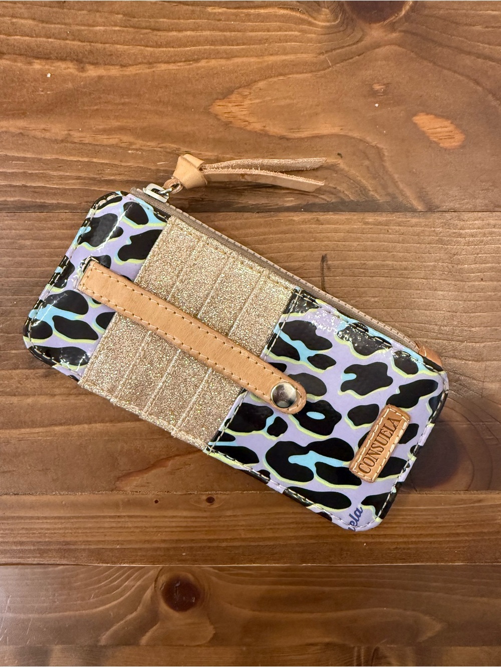 Consuela Dee Dee Card Organizer Retired Leopard Glitter Print